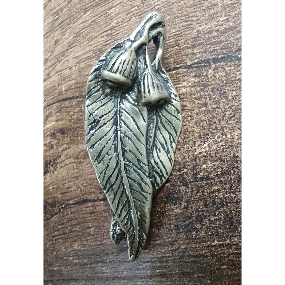 Vtg Gum Leaf Metal Brooch Signed JJK Australia J187